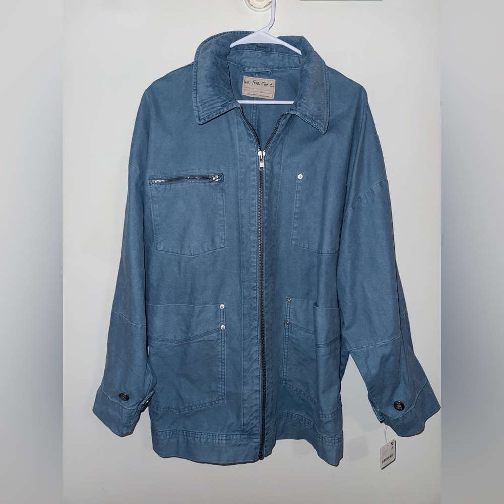 Free People Blue Utility Canvas Jacket NWT Size L - Picture 9 of 12